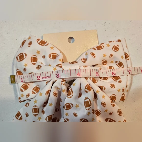 NWT 🏈 Target White and Brown Football Pattern Hair Bow - Picture 5 of 7